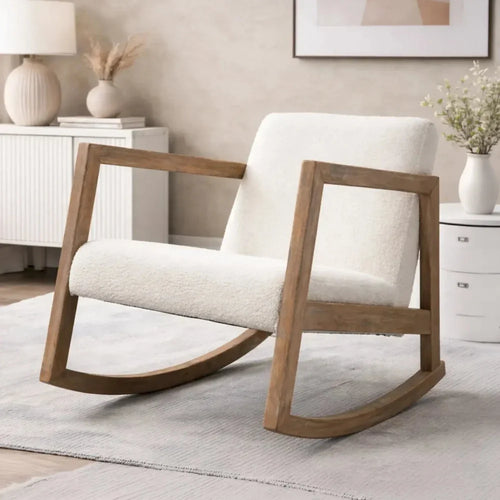 HAKON – Rocking Chair Premium en Bois d'Hévéa et Bouclette