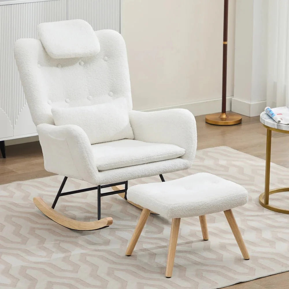 AMMA – Fauteuil à Bascule Ergonomique en Velours & Soutien Lombaire