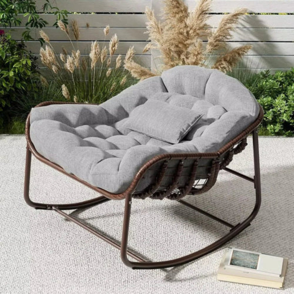 MAHÉ – Fauteuil à Bascule XL en Rotin Naturel Tressé