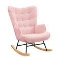LUNA – Rocking Chair Cocooning en Tissu Teddy Rose & Bois Massif