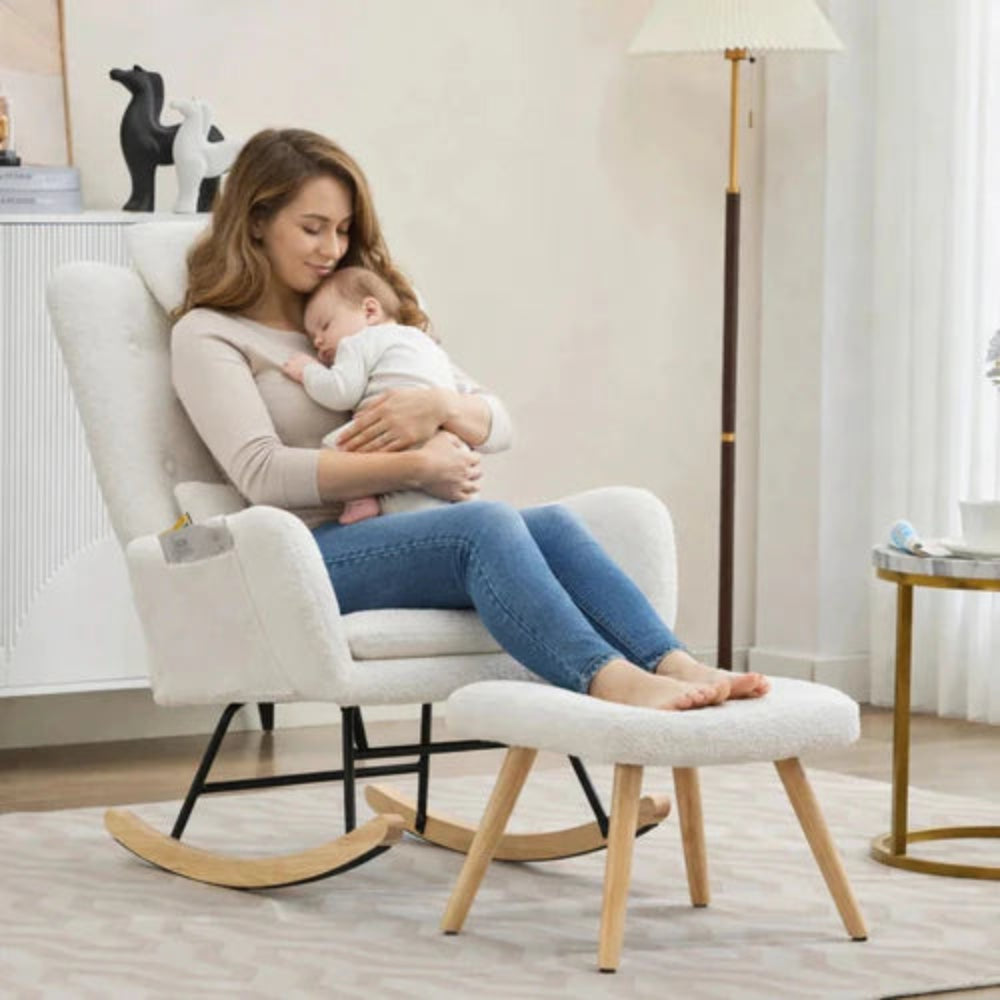 AMMA – Fauteuil à Bascule Ergonomique en Velours & Soutien Lombaire