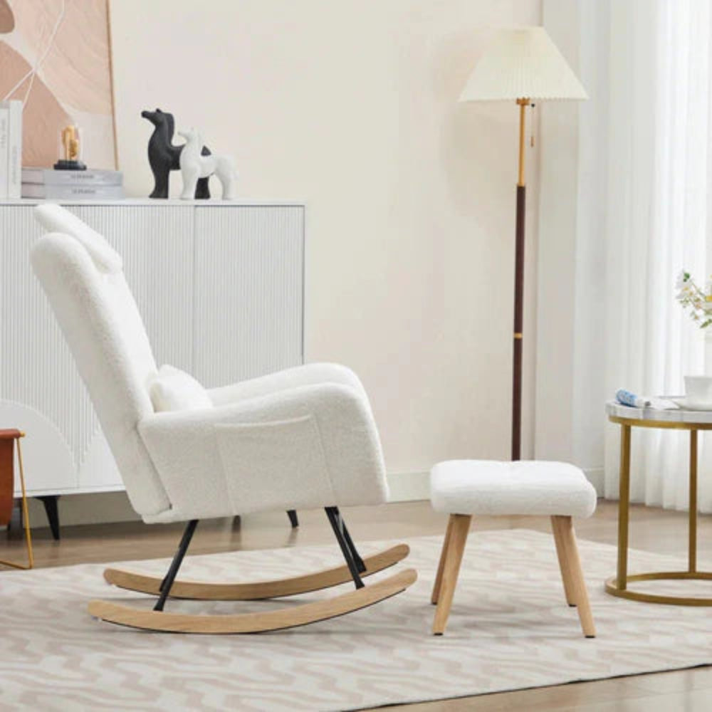 AMMA – Fauteuil à Bascule Ergonomique en Velours & Soutien Lombaire
