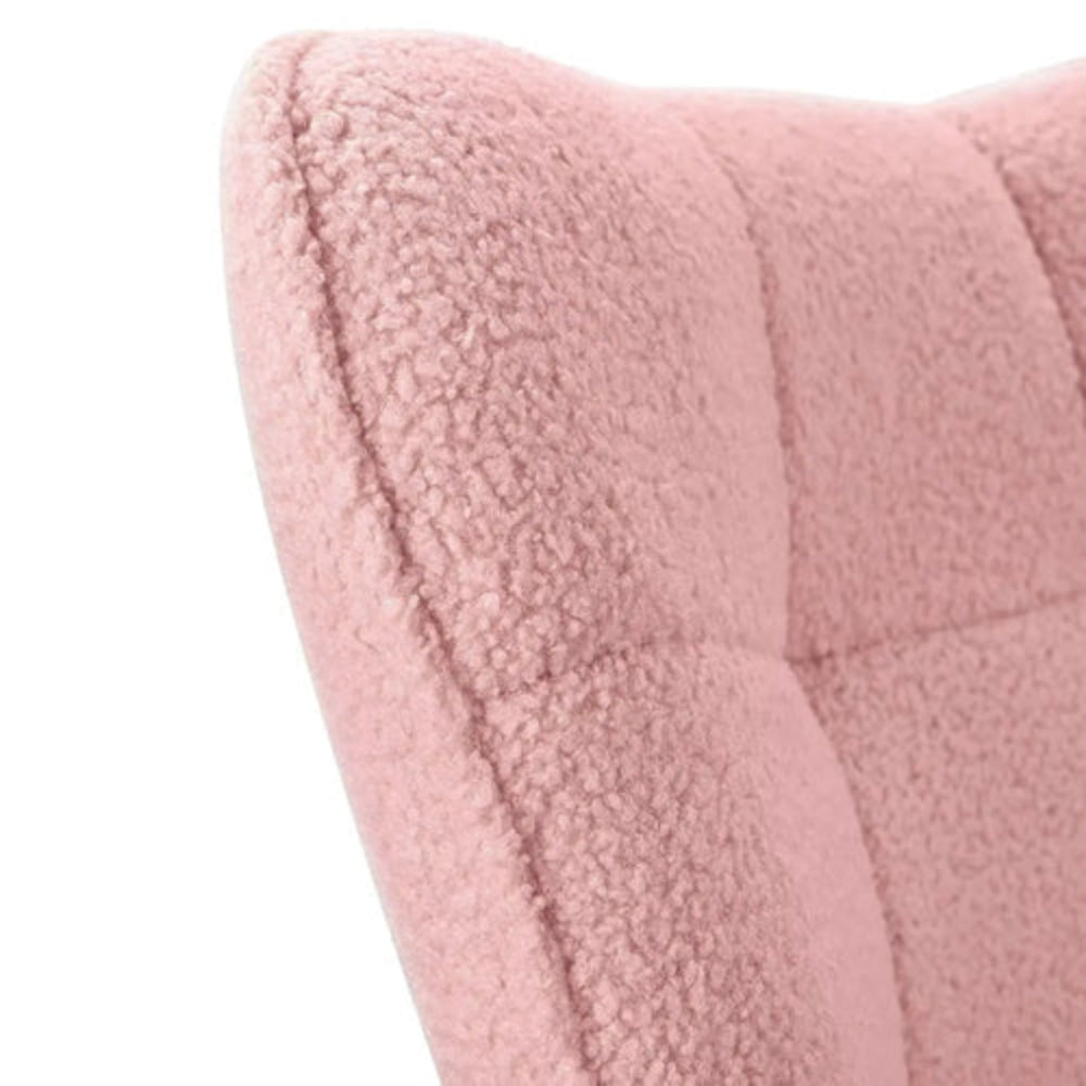LUNA – Rocking Chair Cocooning en Tissu Teddy Rose & Bois Massif