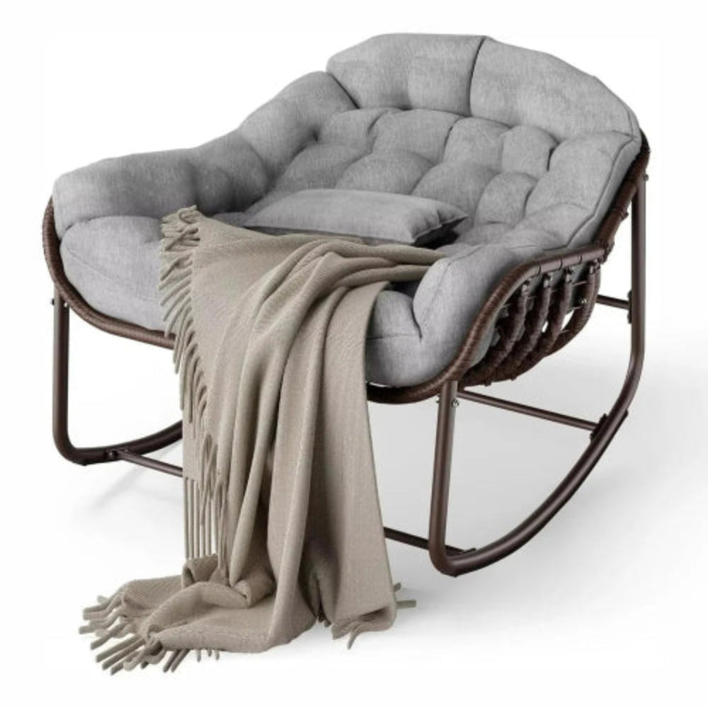 MAHÉ – Fauteuil à Bascule XL en Rotin Naturel Tressé