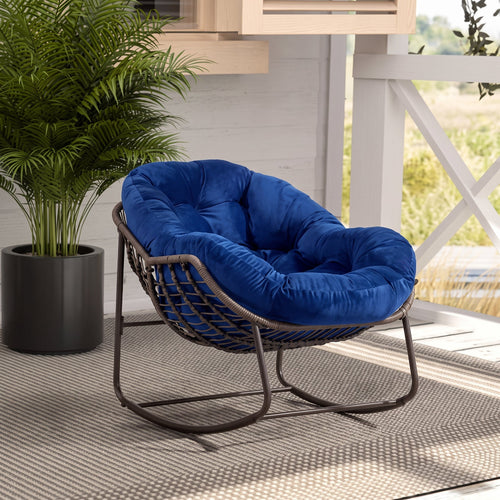 Koa – Fauteuil à Bascule Papasan en Résine Tressée & Tissu Moelleux