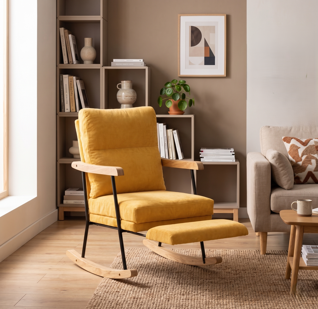 SAFFRON - Fauteuil Rocking-Chair En Velours Côtelé