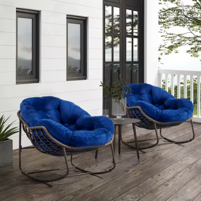 Koa – Fauteuil à Bascule Papasan en Résine Tressée & Tissu Moelleux