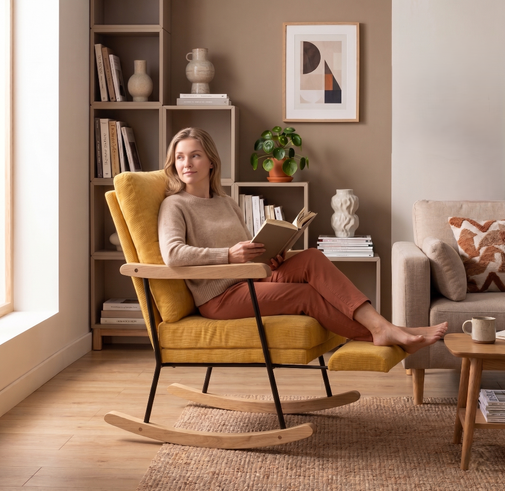SAFFRON - Fauteuil Rocking-Chair En Velours Côtelé