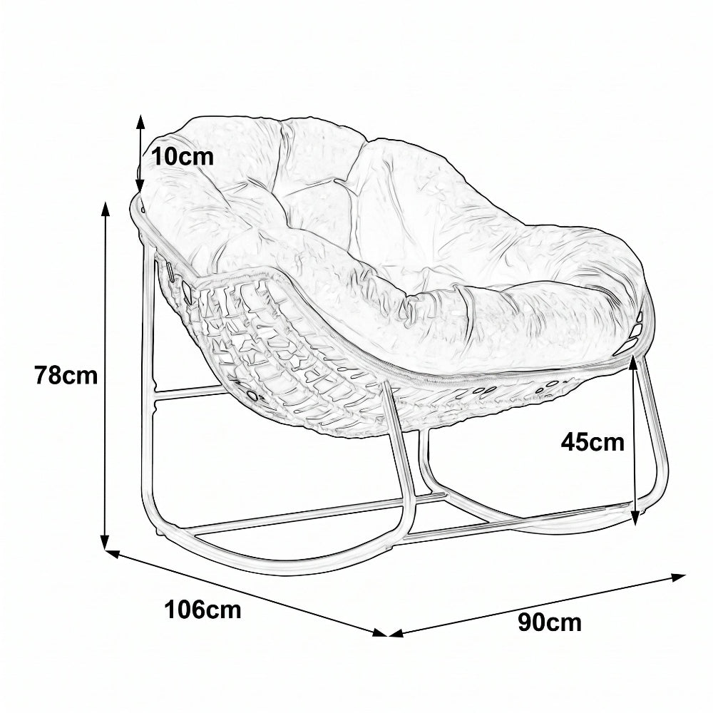 Koa – Fauteuil à Bascule Papasan en Résine Tressée & Tissu Moelleux