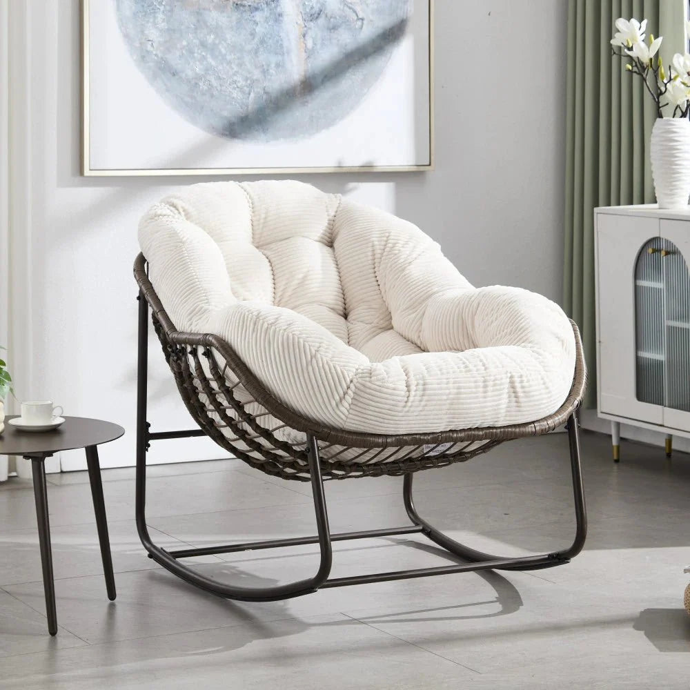 COCONA - fauteuil à bascule papasan blanc, angle salon